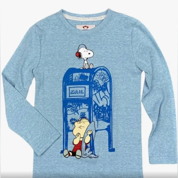 NWT in pkg appaman Peanuts Snoopy & Linus US mail heather blue long sleeve kids - Picture 1 of 2